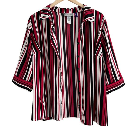 Catherines 3/4 Sleeve Striped Button Up Shirt (1X WP) - Picture 7 of 14